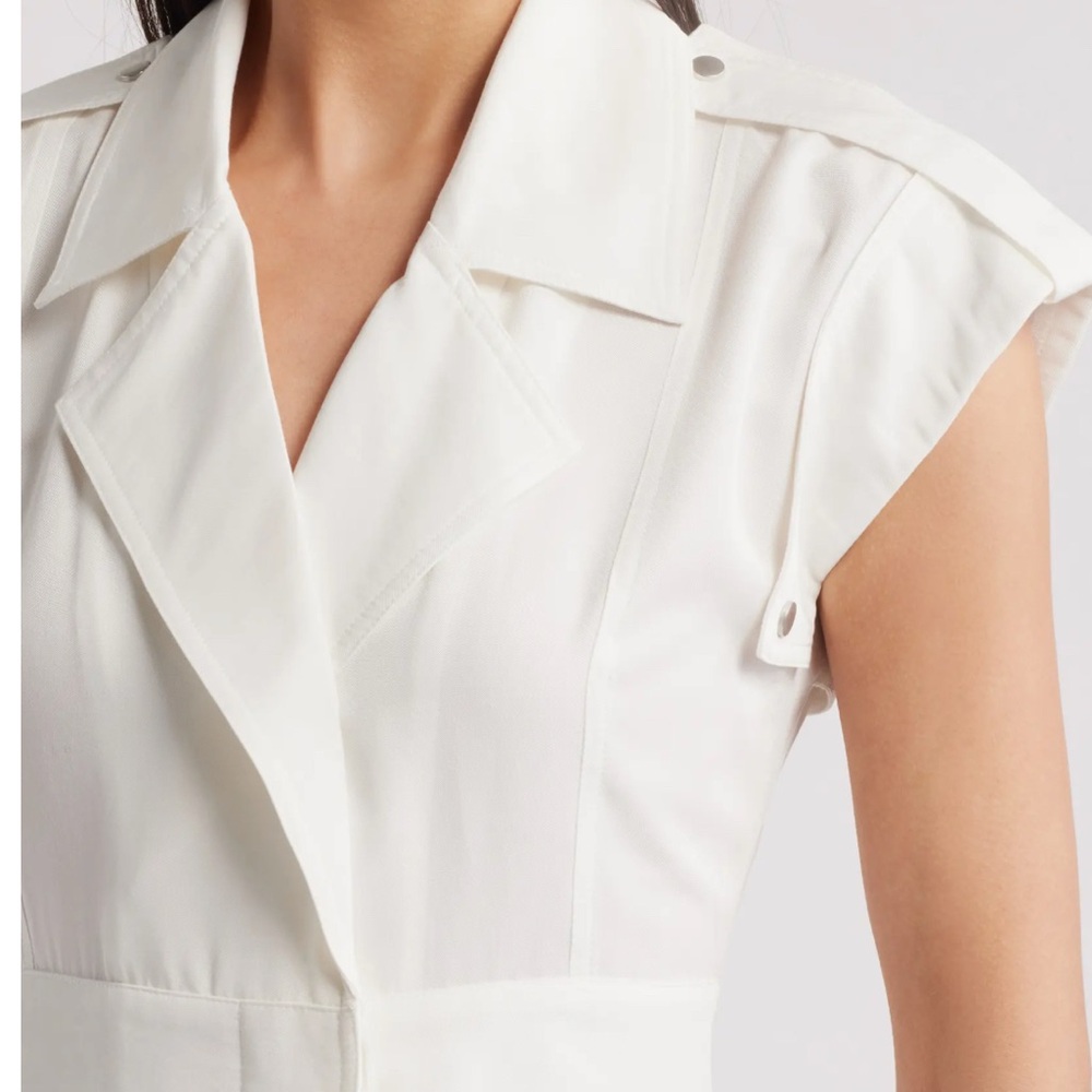 Sleeveless White Midi Dress with Notched Lapel